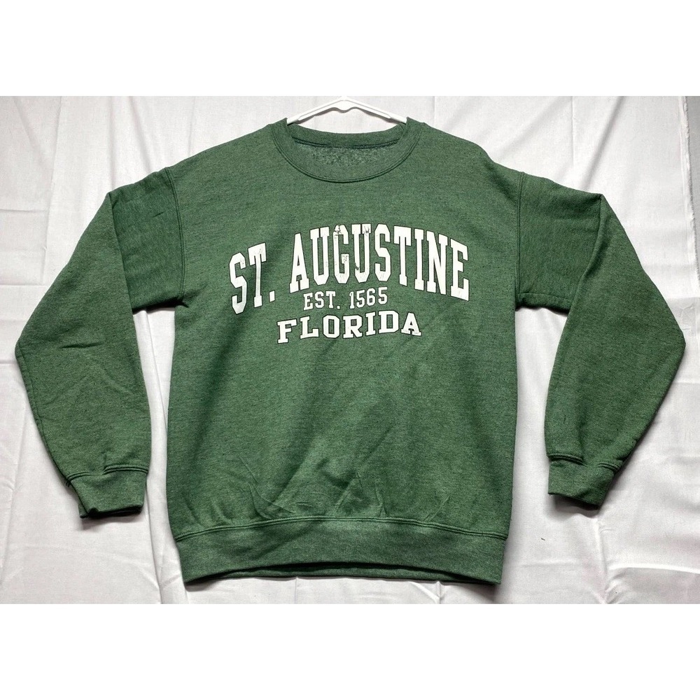 St. Augustine Florida Sweatshirt Mens M Green Fleece Lined Long Sleeve Pullover